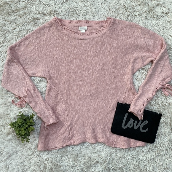 🎉HP🎉 Caslon Lace Up Sleeve Crewneck Sweater 💗 Light Pink - Picture 5 of 16